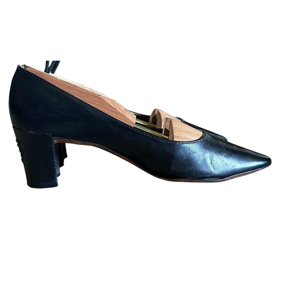 Salvatore Ferragamo Black Leather Studded Pointed Toe Pumps Women's 6 Vintage